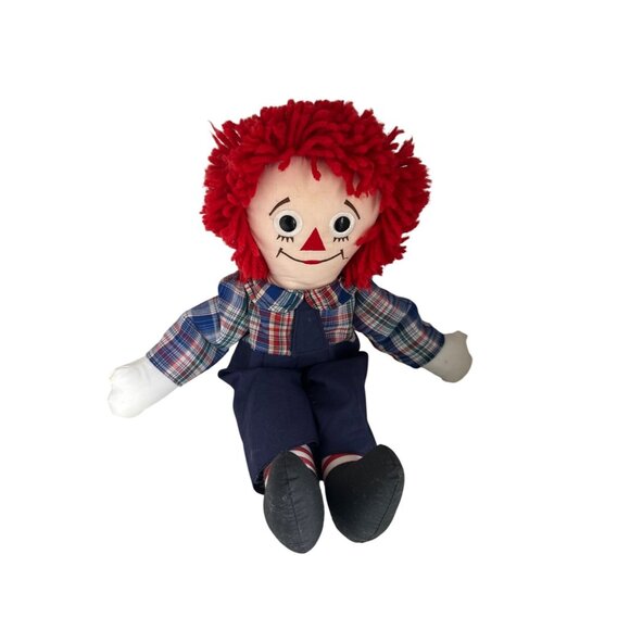 Vintage Raggedy Andy Doll 17 in With Red Yarn Hair Blue Outfit & Striped Socks - Picture 1 of 6